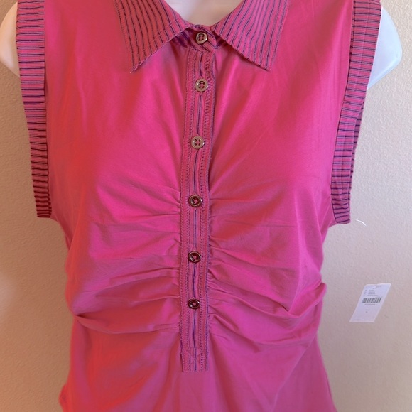 Pilcro Varsity Polo Top Size Small Pink Sleeveless Partial Button Up Pullover - Picture 9 of 15